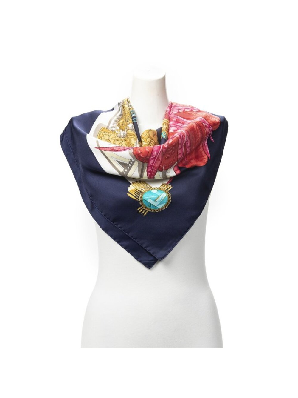 Hermes Scarf Navy Pink Goldtwill Silk